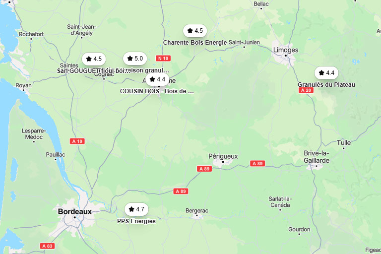 Granulés de bois en vrac en Charente : comparatif des fournisseurs selon les avis Google