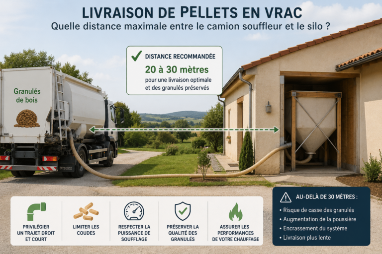Quelle distance maximale entre le camion souffleur et le silo à pellets ?